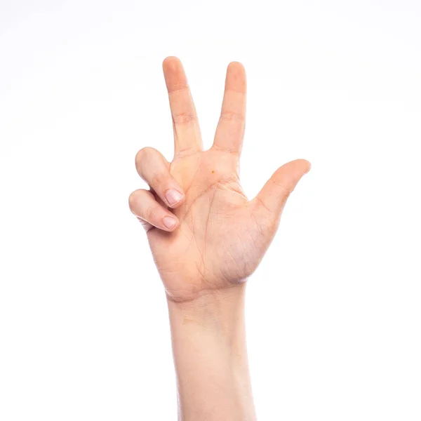 Number Three Counting Child Gesture Hand School Aged Boy Isolated — Stock Photo, Image