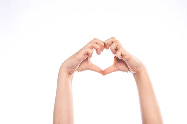 Heart Shape Love Child Gesture Hand School Aged Boy Isolated — Stock Photo, Image