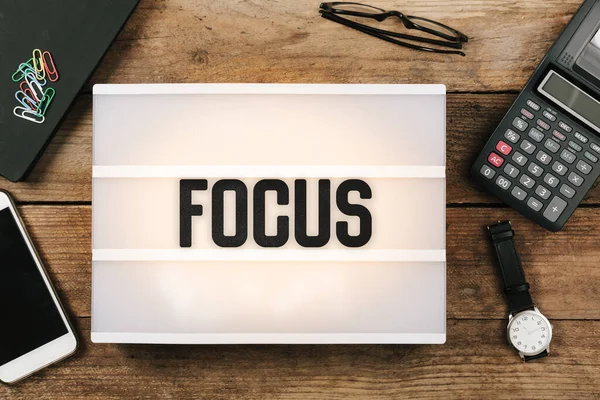 Focus Headline Title Vintage Style Light Box Office Desktop High — Foto Stock