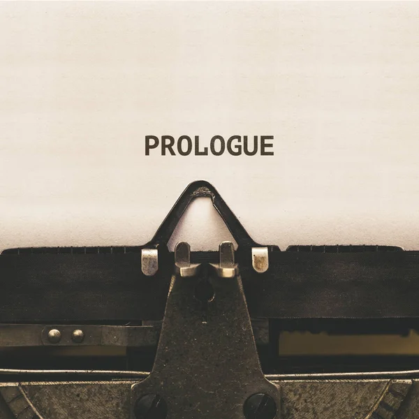 Word Prologue Headline Message Written Paper Vintage Type Writer Machine — Foto de Stock