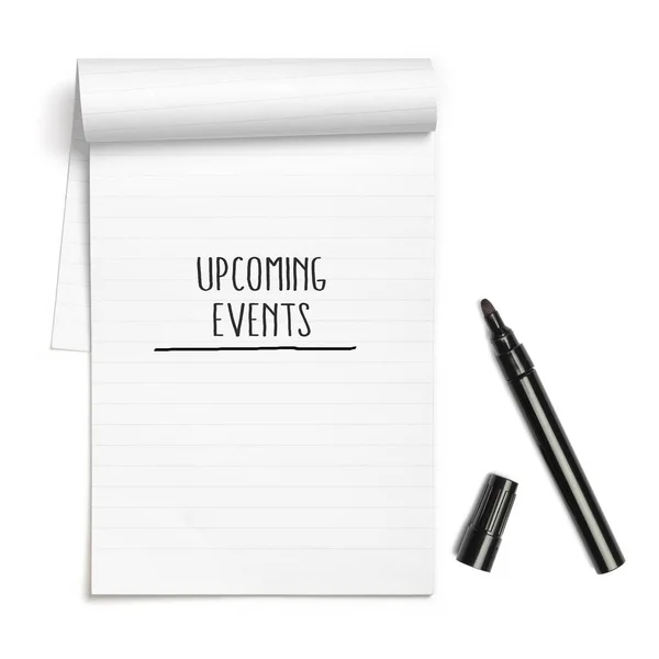 Upcoming Events Word Hand Writing Lined Paper Note Pad Isolated — Fotografia de Stock