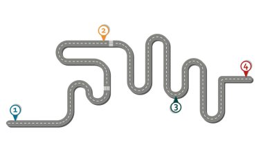 Business workflow roadmap, infographic flat lay style,  in 16:9 wide, HD format on white without text background with 4 check points