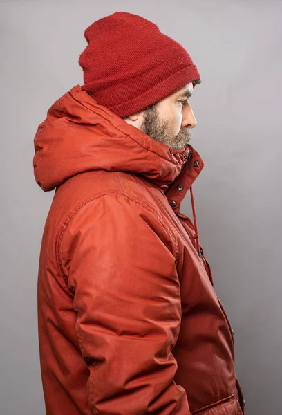 Sideways Portrait Mature Man Thick Winter Coat Freezing Cold Temperatures — Stock Fotó