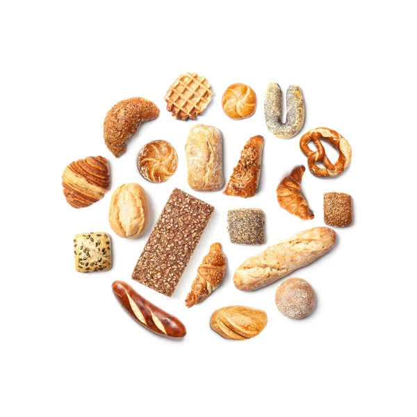 Bread Roll Bakery Variety High Angle Circle Square Format Cutout — Stock Photo, Image