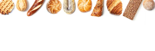 Bread Roll Bakery Variety High Angle Panorama Title Banner Cutout — Stock Photo, Image