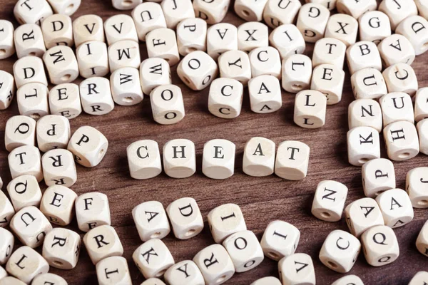 Word Cheat Lettres Sur Cube Dés Sur Table — Photo