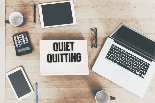 Quiet Quitting Text Vintage Style Light Box Office Desktop High — 스톡 사진