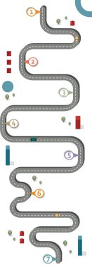 İş akışı yol haritası, infografik düz yatay biçim, 25: 9 dikey, uzun, yüksek, panel, beyaz üzerine portre biçimi 7 kontrol noktası ile metin arkaplanı olmadan