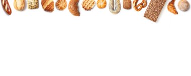 Ekmek varyasyonlarının çerçevesi beyaz arkaplanda izole edildi