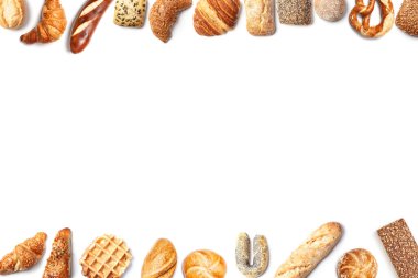 Ekmek varyasyonlarının çerçevesi beyaz arkaplanda izole edildi