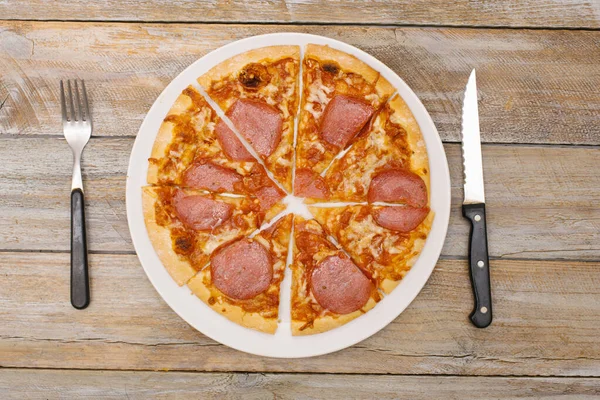 Oito Oitavo Série Pizza Pepperoni Cortada Pedaços Utilizável Para Ilustrar — Fotografia de Stock