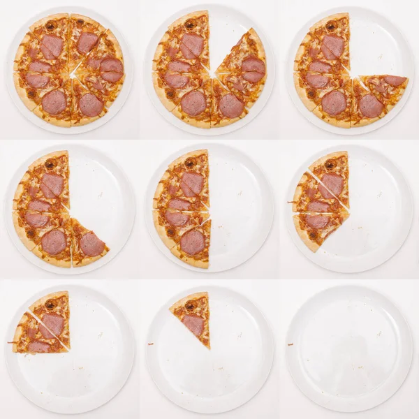 Série Feferonkové Pizzy Nakrájené Plátky Odstraňované Kousek Kousku Použitelné Pro — Stock fotografie