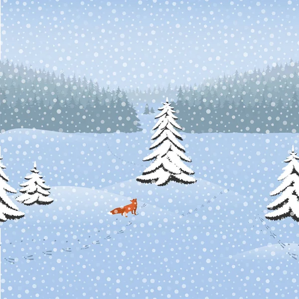 Winterpatroon met een vos en een haas — Stockvector