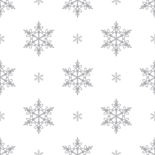 Modèle sans couture de flocons de neige gris sur un fond blanc — Image vectorielle