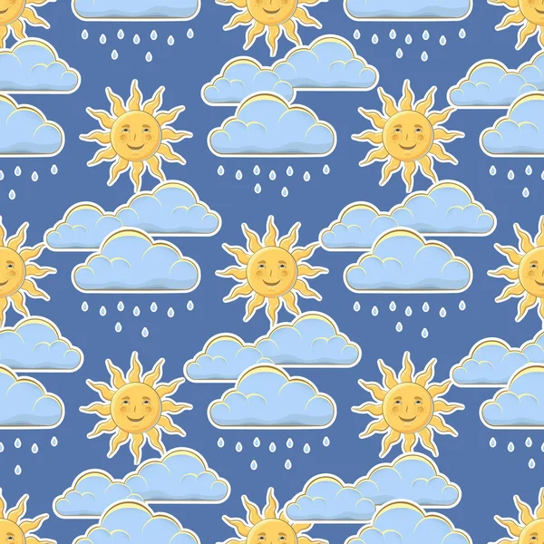 Güneşin sevimli gülümseyen yüzü, renkli bulut. Kusursuz arkaplan