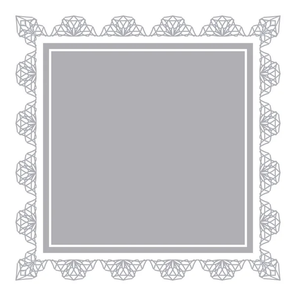Krajkový rám z šedých čar. Dekorace pohlednic a ubrousků se světle šedými vzory na bílém pozadí. — Stockový vektor
