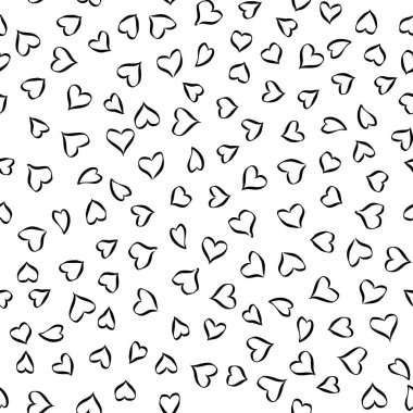 Kalplerin kusursuz deseni. Beyaz arkaplanda el çizimi şirin karalama tasarımı izole.