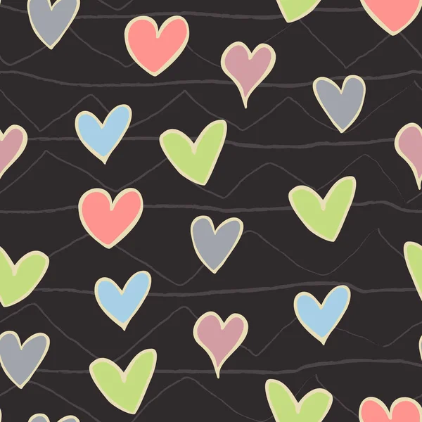 Seamless pattern of hand-drawn astrakhan hearts on a brown background. — Vettoriale Stock