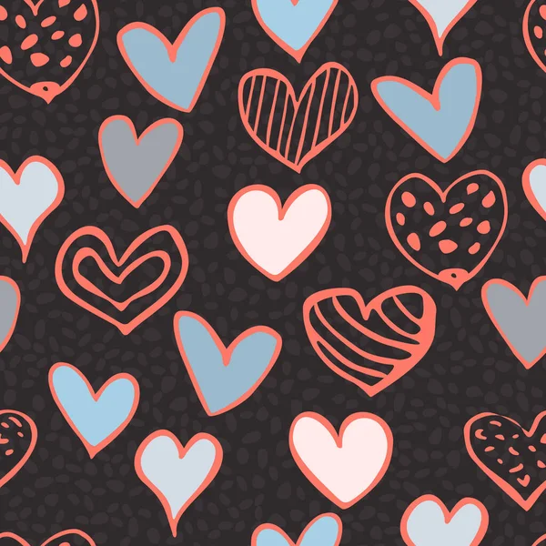 Seamless pattern of hand-drawn astrakhan hearts on a brown background. — Vetor de Stock