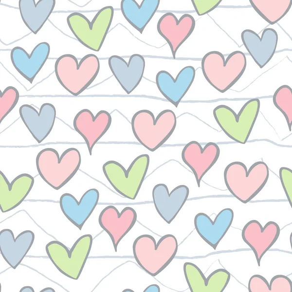 Abstract seamless pattern of hand-drawn doodle hearts on a white background. — ストックベクタ