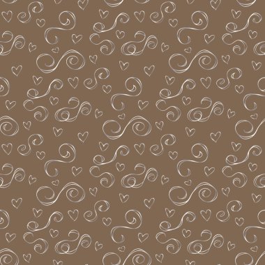 Wavy and swirling brush strokes of vector seamless pattern with hearts