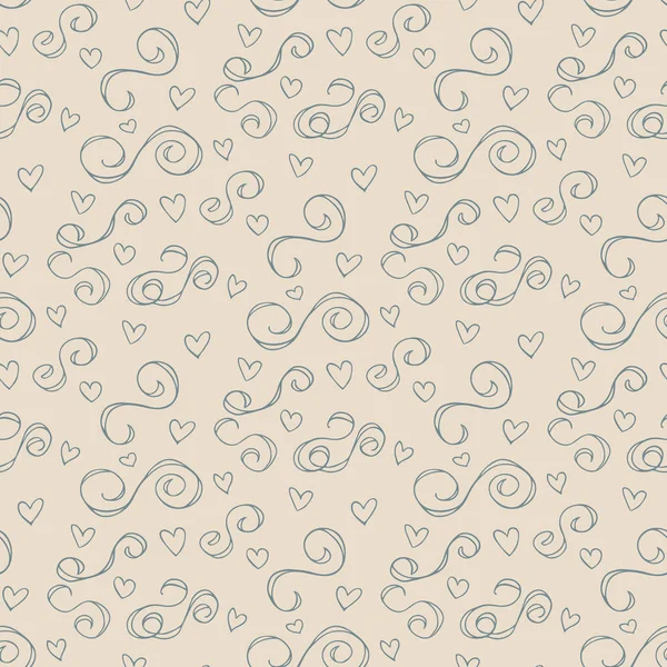 Wavy and swirling brush strokes of vector seamless pattern with hearts — Vettoriale Stock