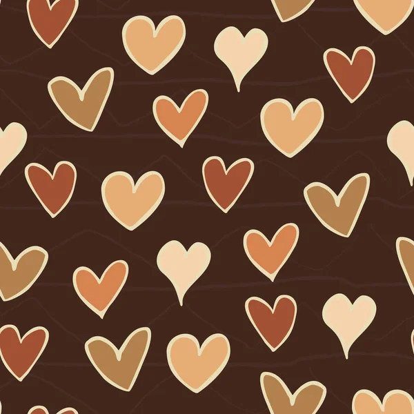 Hand-drawn astrakhan hearts in brown shades. Vector seamless pattern