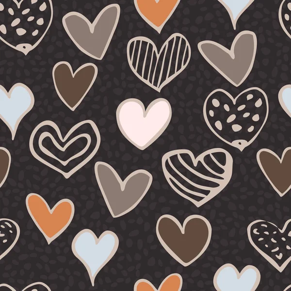 Hand-drawn astrakhan hearts in brown shades. Vector seamless pattern — Stock vektor