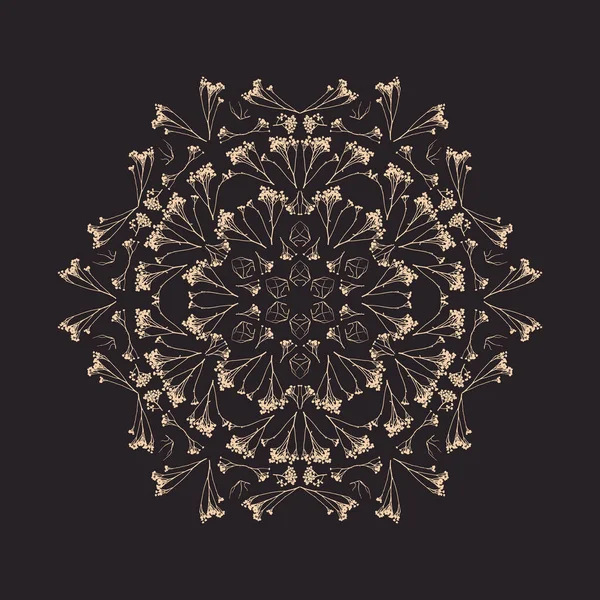 Ornamento geometrico simmetrico con elementi erbari. Illustrazione vettoriale Vettoriale Stock