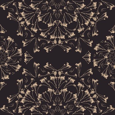 Bitkisel elementlerle geometrik simetrik, pürüzsüz desen.