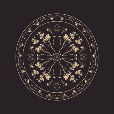 Bitki elementleriyle geometrik simetrik süs. Vektör illüstrasyonu