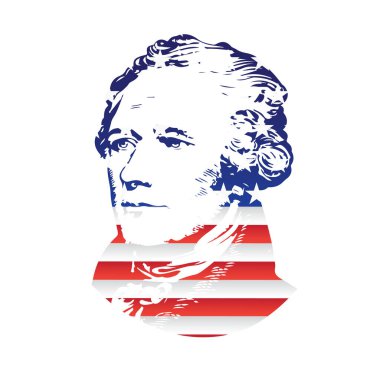 Alexander Hamilton. Beyaz arkaplanda biçimlendirilmiş vektör portresi
