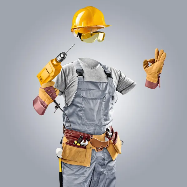 Trabalhador invisível no capacete com broca — Fotografia de Stock