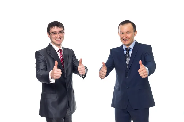 Två affärsmän Visa ett tecken på framgång — Stockfoto