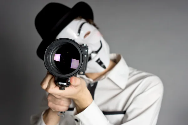 Photographer in white mask — Stock Photo, Image