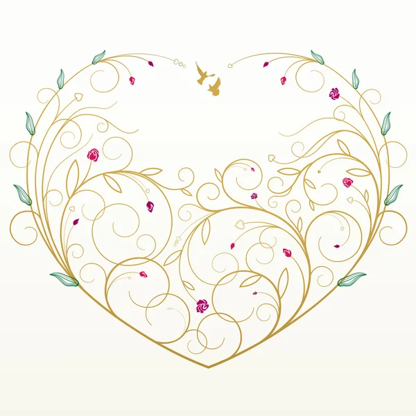 Tarjeta de felicitación con corazón floral — Vector de stock