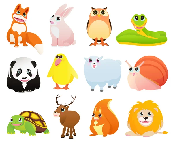 Animaux de bande dessinée avec des sourires heureux — Image vectorielle