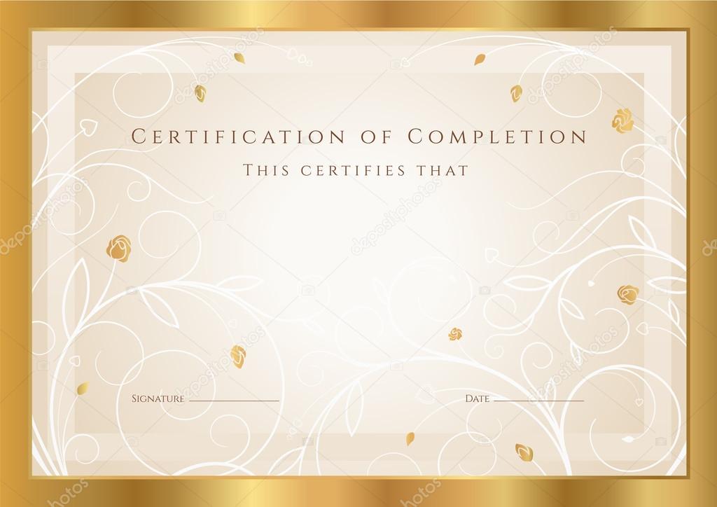 Horizontal gold certificate (diploma) of completion (template)