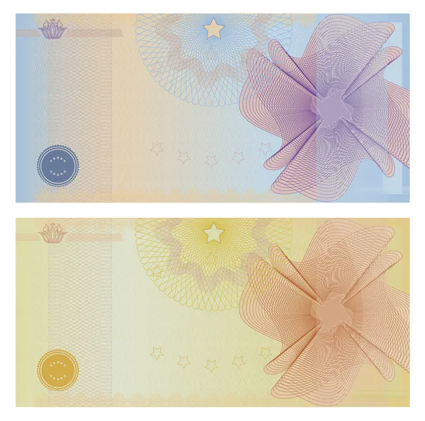 Voucher template with guilloche pattern (watermarks) and borders. This background design usable for gift voucher, coupon, banknote, certificate, ticket, diploma, currency, check (cheque) etc. Vector — Stock Vector