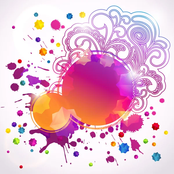 Banner rotondi astratti (arte digitale). Grunge texture, gocce colorate e stelle con motivo floreale. Layout web vettoriale — Vettoriale Stock