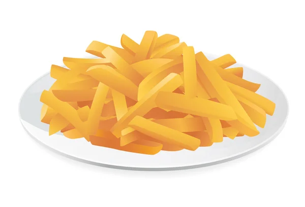 Patatas fritas doradas aisladas en un plato — Vector de stock