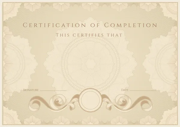 Certificado, diploma de finalización. Patrón de guilloche — Vector de stock