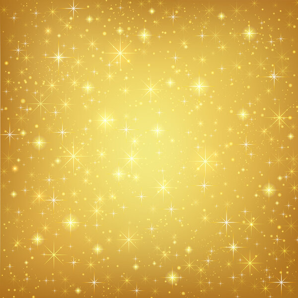 Abstract golden background with sparkling stars. Vector