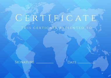 Tamamlama (şablon) harita arka plan ile mavi sertifikası