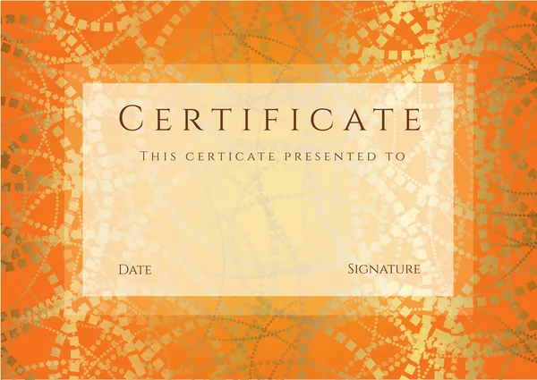 Horizontale oranje certificaat (diploma) van voltooiing (sjabloon) — Stockvector