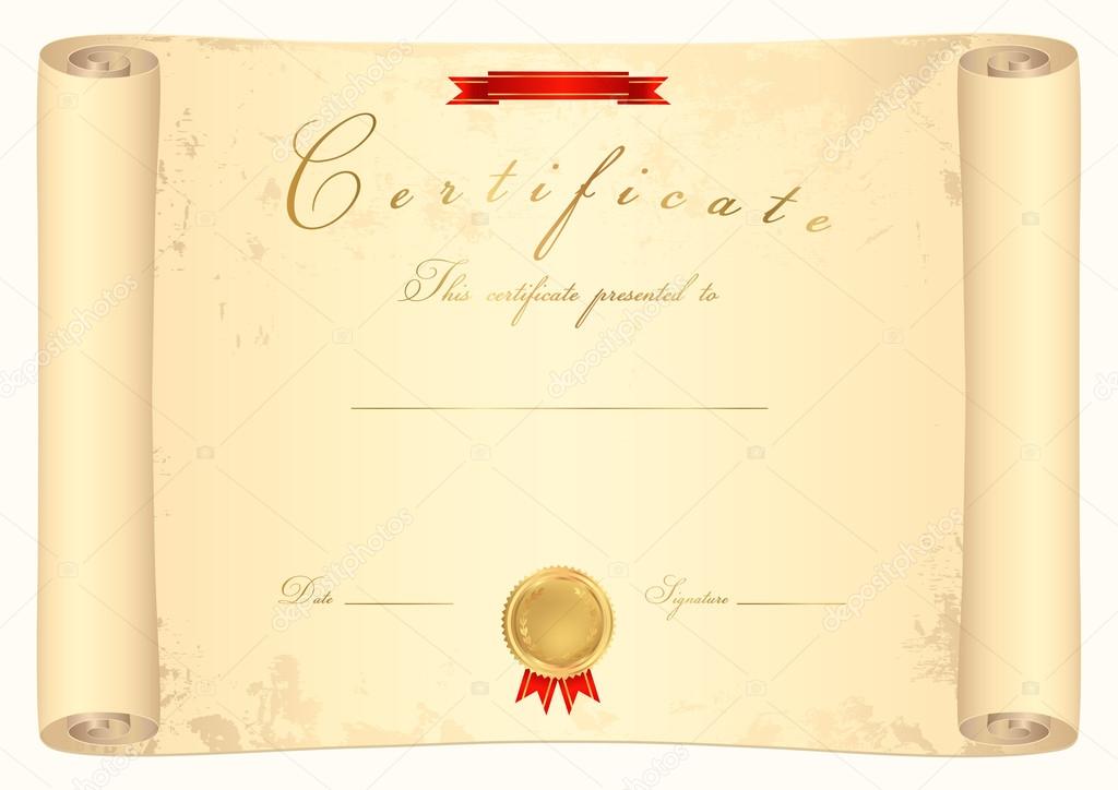 Scroll certificate (diploma) of completion (template). Parchment paper