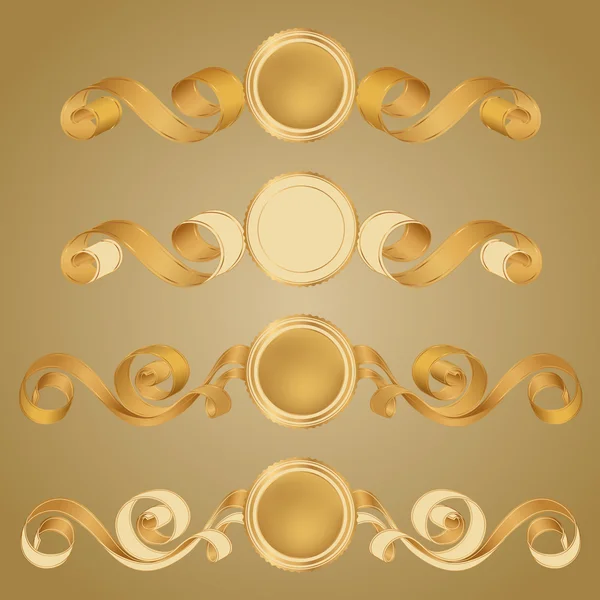 Ensemble vectoriel : Golden Awards. Médailles d'or avec rubans (signe du vainqueur ) — Image vectorielle