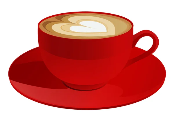 Tasse isolée rouge de cappuccino avec symbole de coeur. Café — Image vectorielle