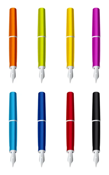 Izolovaný plnicí pero v různých barvách — Stockový vektor