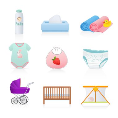 Vektör kümesi: bebeğim simgeleri (yeni doğan). Beyaz arka plan Bebek sayfalar üzerinde izole